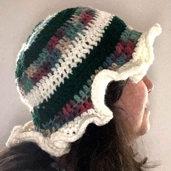 Multicolored Rainbow Bucket Hat Handmade Crocheted UNISEX One Size Adult - Picture 6 of 6